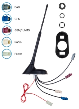 [ATTB_3766_01] Kombiflex-Antenne aktiv - FM/DAB+/GPS/GSM mit Fakraanschlüssen